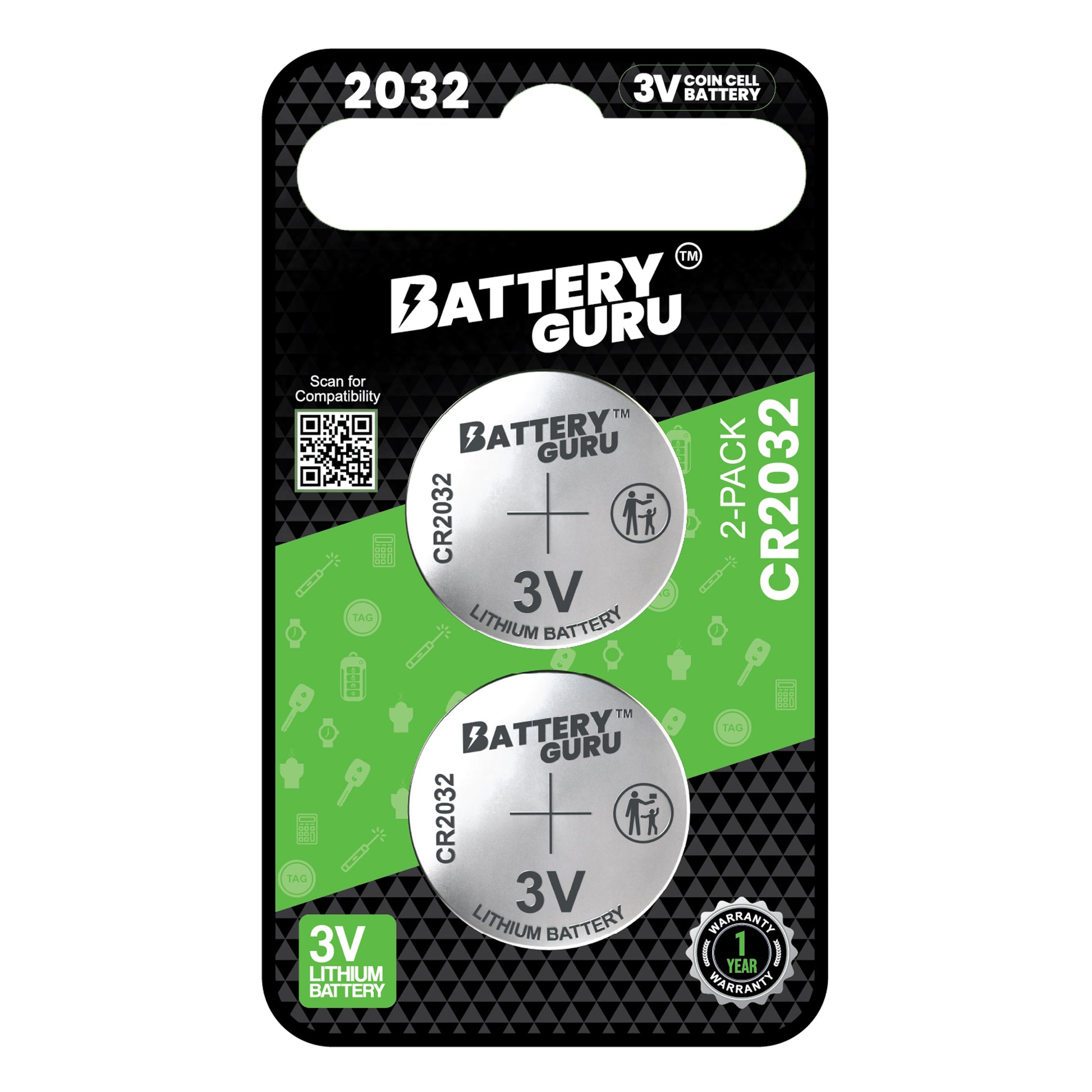 CR2032 3V Car Key Batteries (Pack of 2)